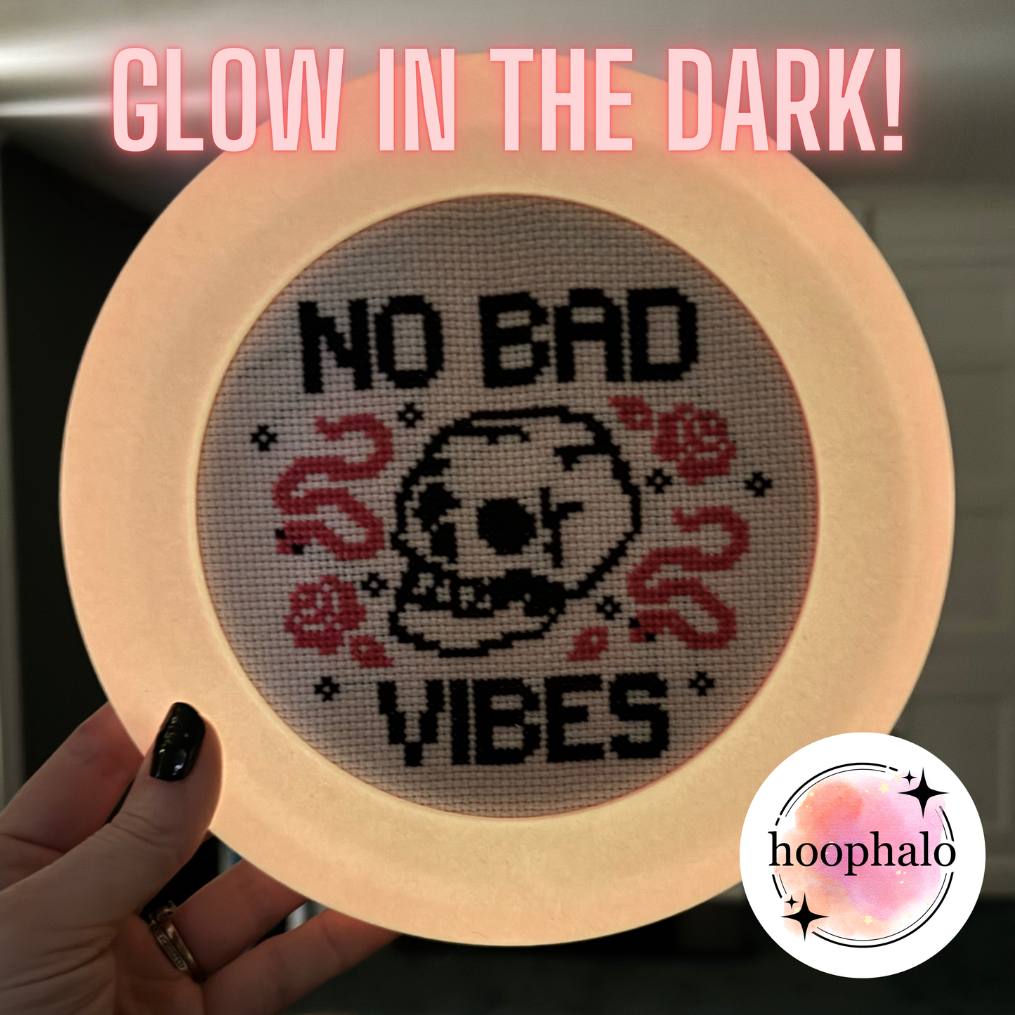 Glow in the Dark Pink Embroidery Hoop Frame